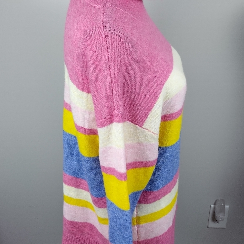 womens turtleneck sweater By DIP Size Large Pink Rainbow Form Fitting Fashion - Picture 7 of 15